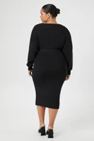 Women's Surplice Midi Sweater Dress in Black, 2X