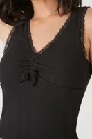 Women's Pointelle Knit Cropped Tank Top in Black Large