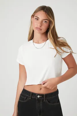 Women's Raw-Cut Cropped T-Shirt in White, XL