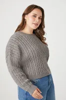 Women's Cable Knit Sweater in Charcoal, 2X