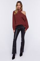 Women's Asymmetrical Open-Shoulder Sweater in Brick Small