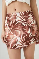 Women's Tropical Leaf Dolphin-Hem Mini Skirt in Cappuccino Large