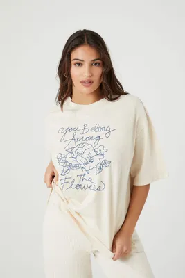 Women's Embroidered Among The Flowers T-Shirt in Nude Medium