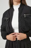 Women's Cropped Bomber Jacket in Black Medium