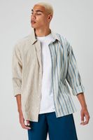 Men Reworked Striped Button-Front Shirt in Taupe Medium