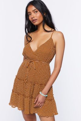 Women's Polka Dot Mini Cami Dress in Brown/Cream Large