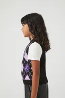 Girls Argyle Nevermore Sweater Vest (Kids) in Black, 11/12