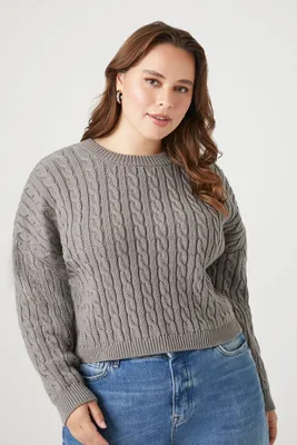 Women's Cable Knit Sweater in Charcoal, 2X