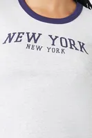 Women's New York Graphic Ringer Baby T-Shirt in Heather Grey/Navy Large