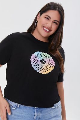 Women's Rainbow Crochet T-Shirt Black,