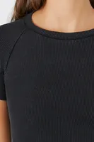 Women's Rib-Knit Cropped T-Shirt in Black, XL