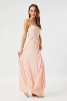 Women's Tie-Strap Gauze Maxi Dress in Peach , XS