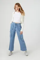 Women's Drawstring Cargo Pants in Medium Denim Large