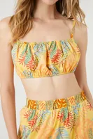 Women's Tropical Leaf Print Cropped Cami in Yellow Large