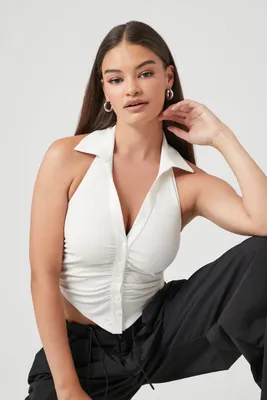 Women's Ruched Halter Top in White Small