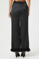 Women's Satin Faux Fur-Trim Pants