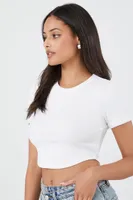 Women's Ribbed Curved-Hem Baby T-Shirt in White, XL