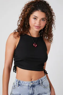 Women's Active Ruched Cropped Tank Top in Black Large