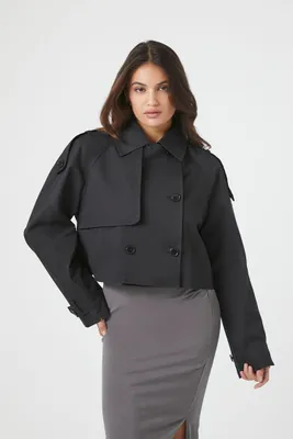 Women's Double-Breasted Cropped Trench Coat Black