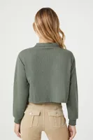 Women's Waffle Knit Crop Top in Olive Large