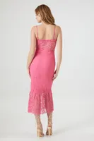 Women's Lace Bustier Cami Midi Dress in Hot Pink Small