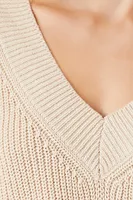 Women's V-Neck Cropped Sweater in Cream Large