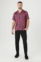 Men Satin Abstract Print Shirt in Burgundy Medium