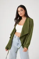 Women's Drawstring Waterfall Jacket in Olive Small