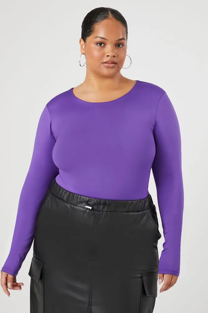 Forever 21 Women's Contour Long-Sleeve Bodysuit in Purple, 2X