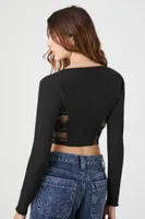 Women's Lace-Up Lace Crop Top