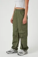 Women's Wide-Leg Cargo Parachute Pants in Sage Medium