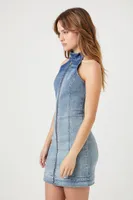 Women's Gradient Zip-Up Denim Mini Dress in Medium Denim Small