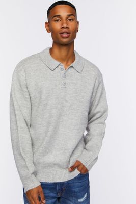 Men Collared Drop-Sleeve Sweater in Heather Grey Medium