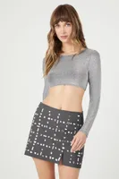 Women's Faux Gem Mini Skirt in Grey, XL