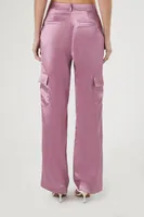 Women's Satin Cargo Trouser Pants in Light Pink Large