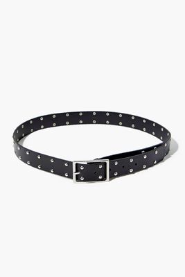 Studded Faux Leather Hip Belt in Black/Silver, S/M