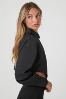 Women's Cropped Curved-Hem Shirt in Black Medium