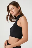 Women's Seamless Cutout Cropped Halter Top in Black Large