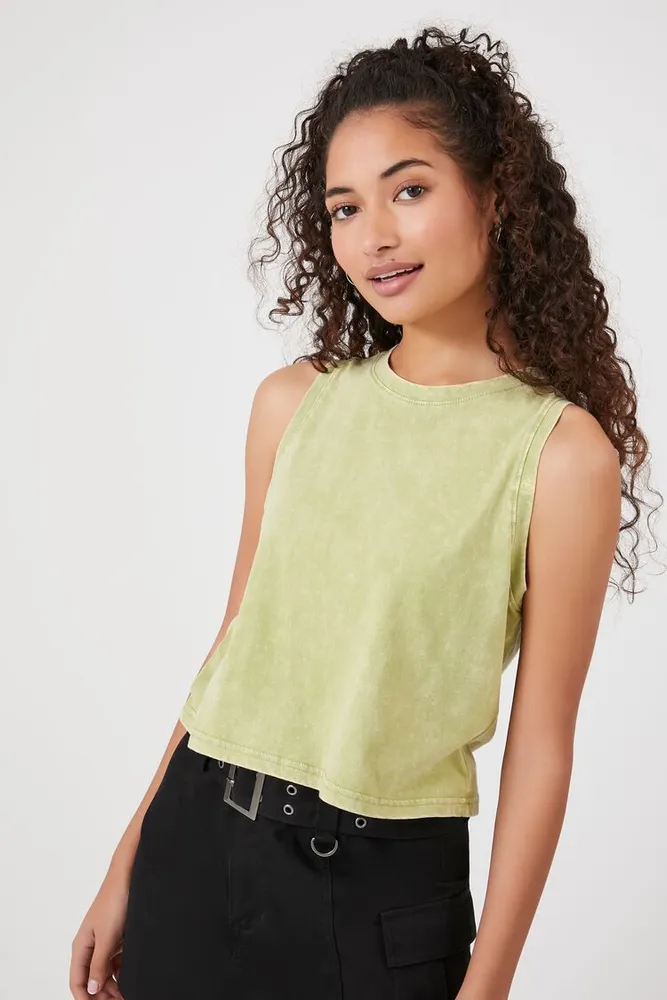 Women's Mineral Wash Muscle T-Shirt in Olive Small