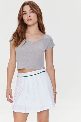 Women's Pleated Mini Skirt in White/Green Small