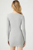 Women's Long-Sleeve Bodycon Mini Dress in Heather Grey, XS