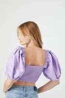 Women's Satin Smocked Crop Top Orchid