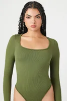 Women's Seamless Long-Sleeve Bodysuit in Cypress , XS