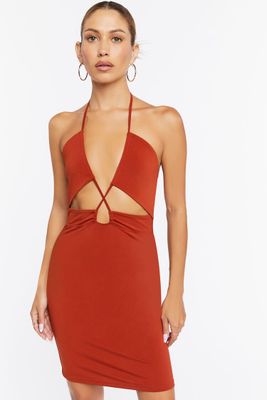 Women's Cutout Halter Mini Dress in Rust Small