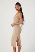 Women's Sweater-Knit M-Slit Halter Midi Dress in Tan, XL