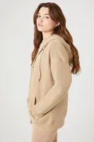 Women's Fleece Drawstring Zip-Up Hoodie in Pine Bark Small