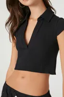 Women's Ribbed Split-Neck Crop Top