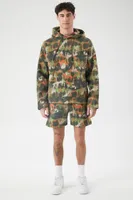 Men Abstract Print Drawstring Hoodie in Light Olive Large