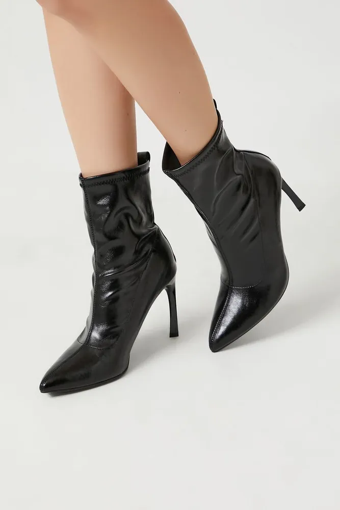 Women's Metallic Pointed Toe Stiletto Booties Black,