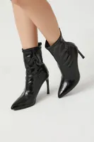 Women's Metallic Pointed Toe Stiletto Booties in Black, 8